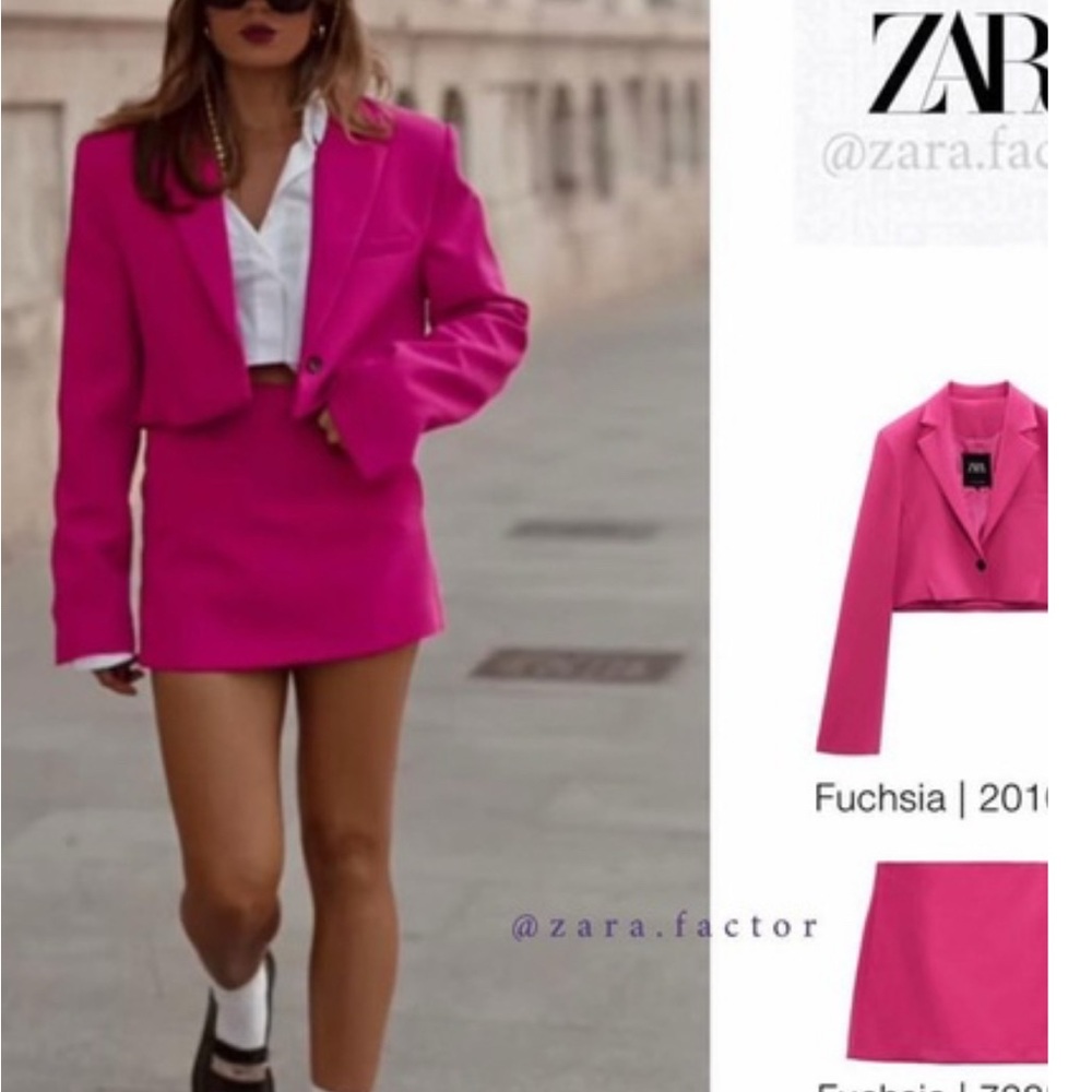 Zara Vibrant Fuchsia Blazer and Skirt Set